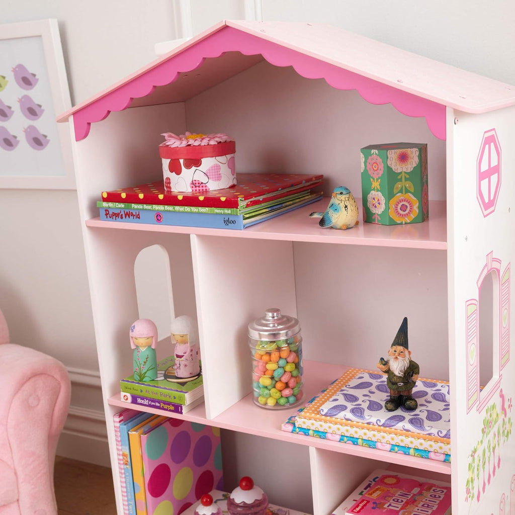 Wooden Dollhouse Bookcase with Shelves and Hidden Storage R1091