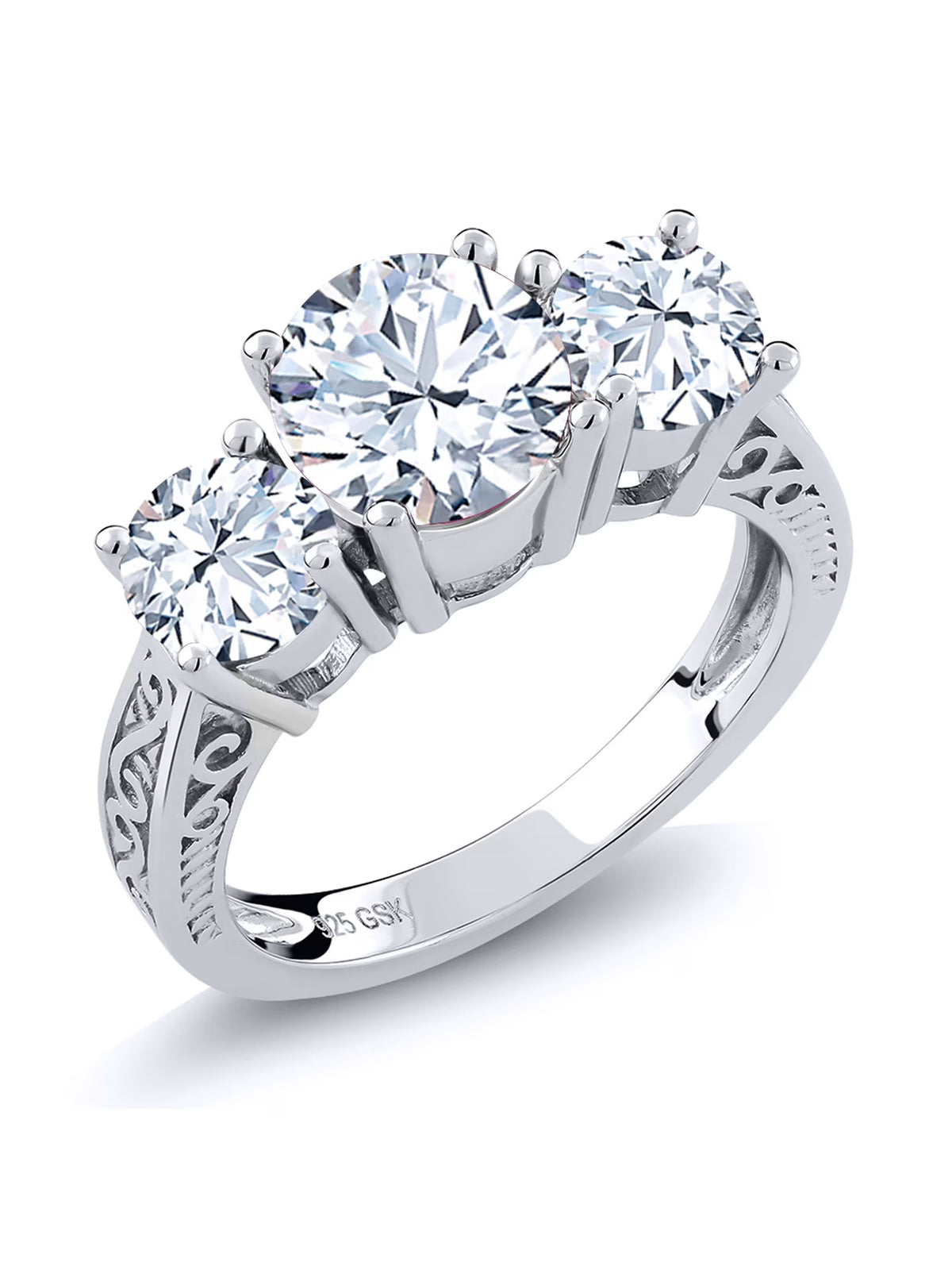 925 Sterling Silver White Topaz 3-Stone Ring O573908