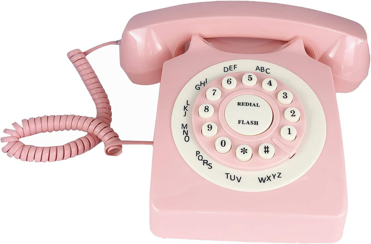Pink Retro Rotary Corded Desk Phone U12907