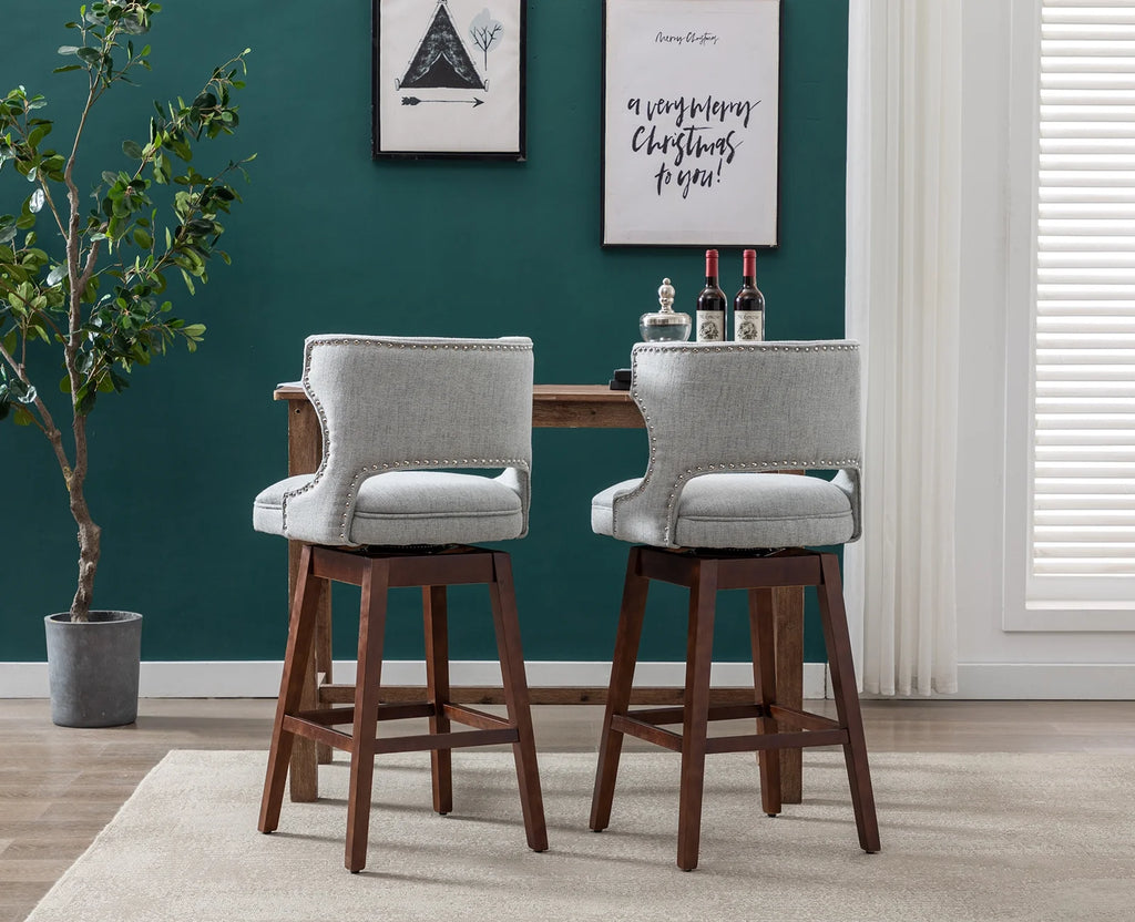 Grey Linen Upholstered Swivel Bar Stool Set of 2 I568217
