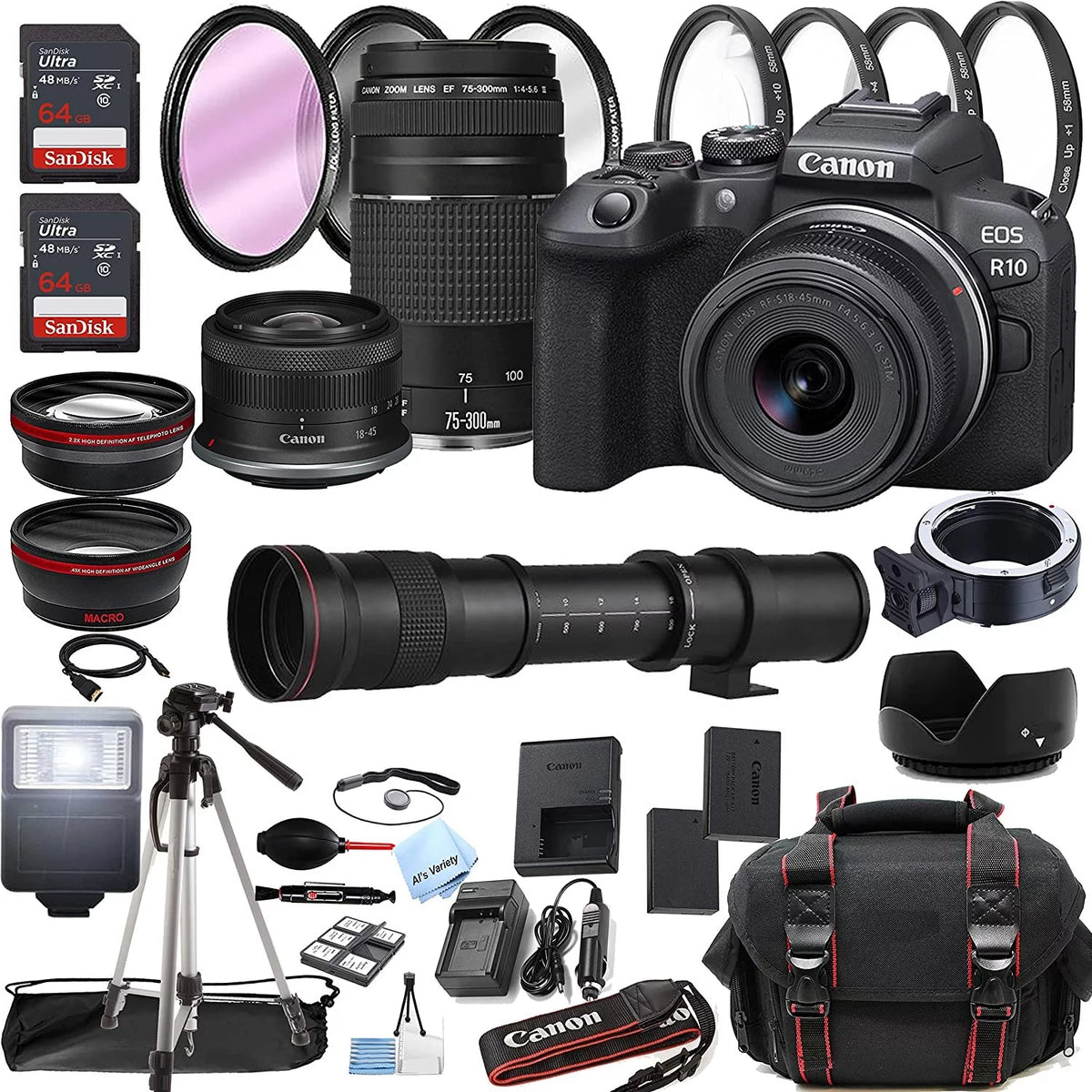 Mirrorless Digital Camera with 18-45mm Lens + 75-300mm Lens + 420-800mm Lens + 128GB Memory + Case + Tripod N510193