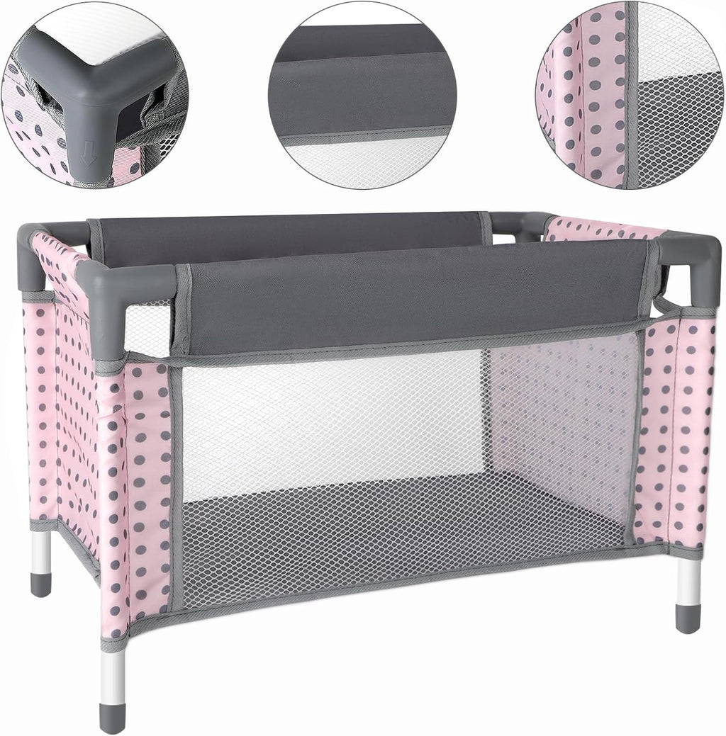 Baby Doll Stroller Crib Bed Nursery Role Play Set with Accessories and Play Mat O9834
