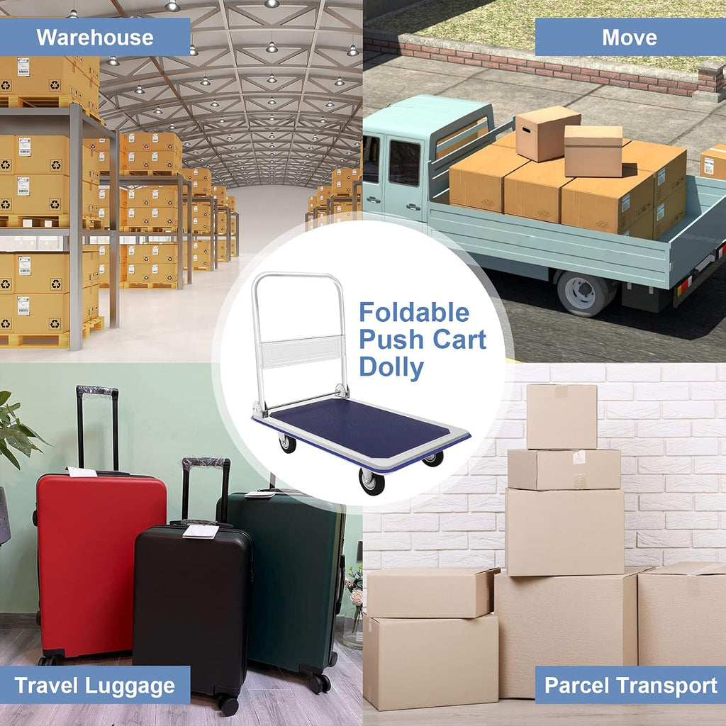 Blue Folding Platform Truck with 24x36 Inch Flatbed Surface U8187