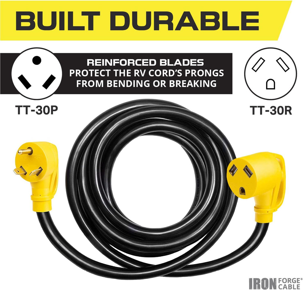 30 Amp RV Extension Cord 25 Ft 10/3 STW TT-30P to NEMA L5-30R 125v Power Cord Pack of 2 L658