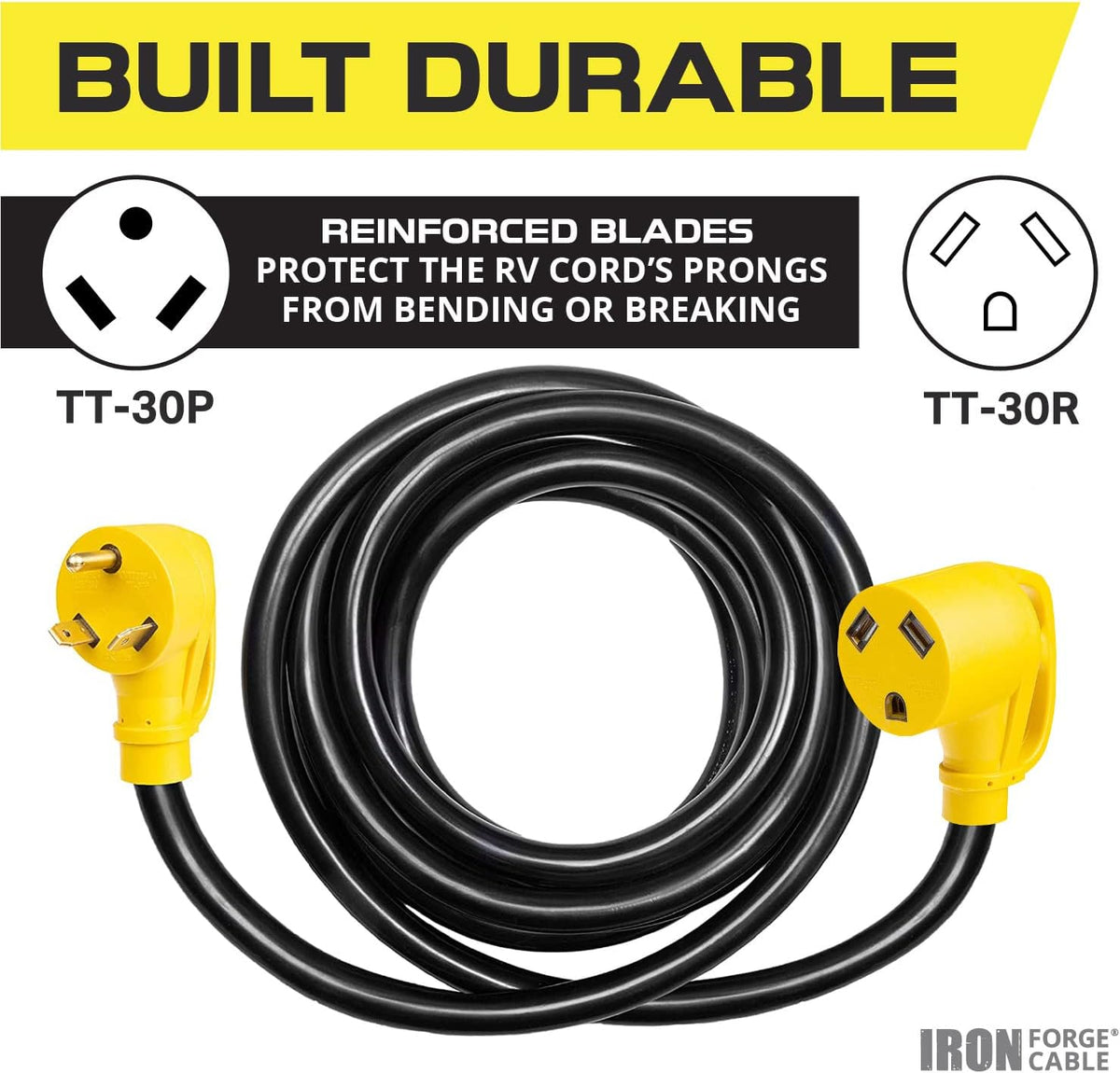 30 Amp RV Extension Cord 25 Ft 10/3 STW TT-30P to NEMA L5-30R 125v Power Cord Pack of 2 L658