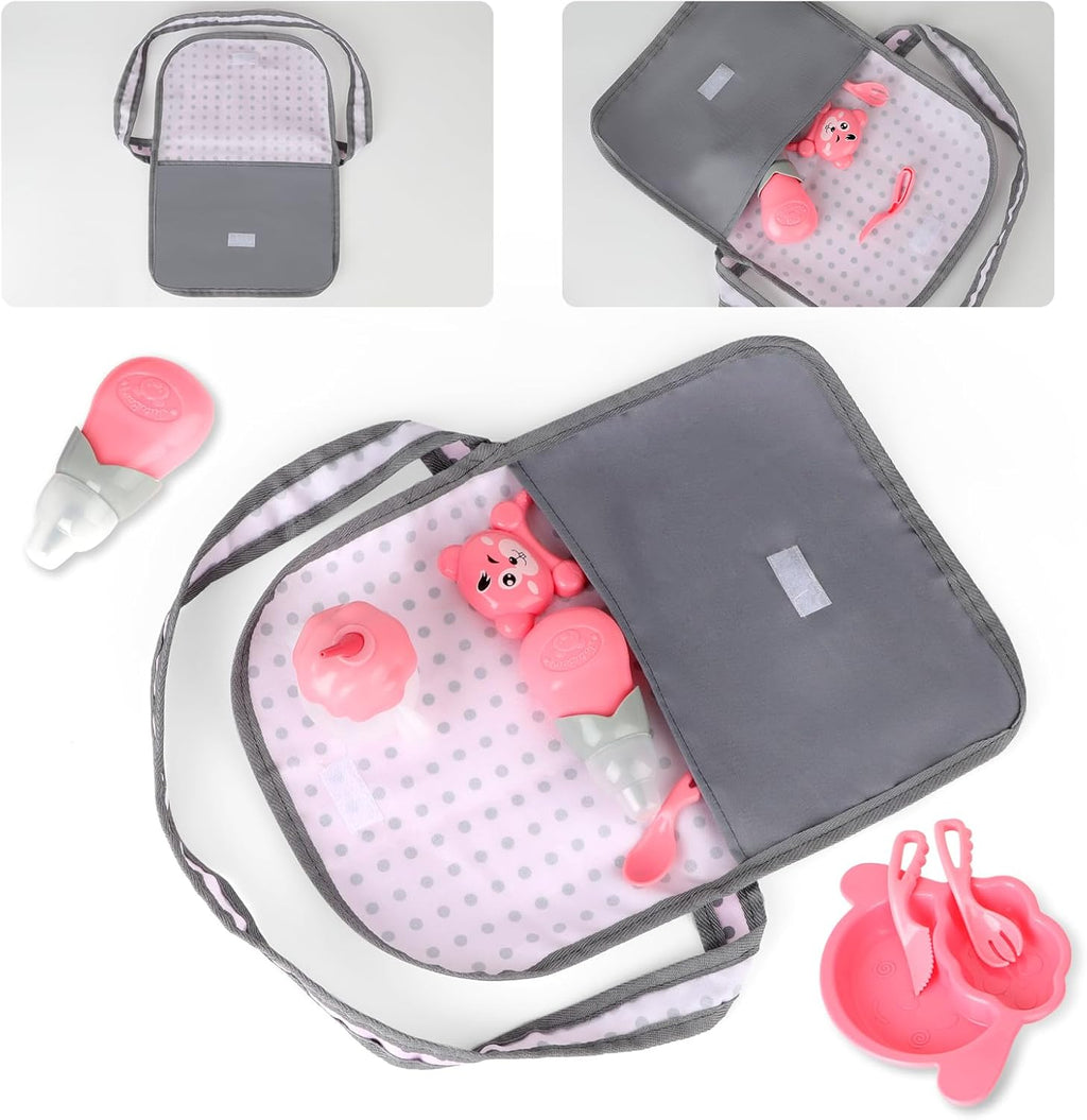 Baby Doll Stroller Crib Bed Nursery Role Play Set with Accessories and Play Mat O9834