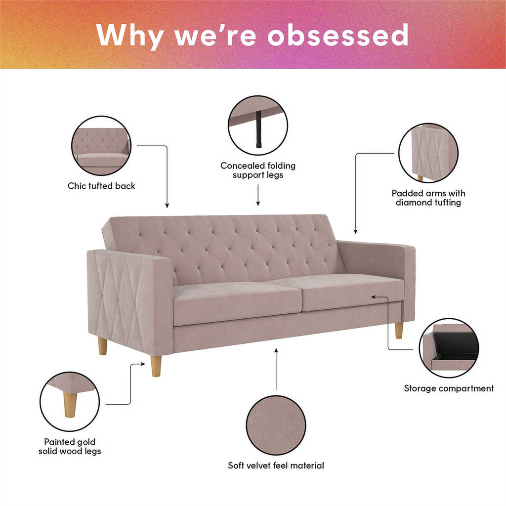 Blush Velvet Futon with Storage G963