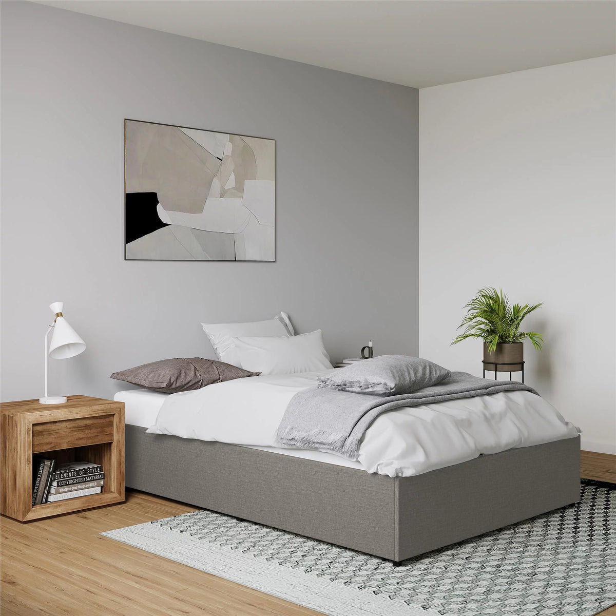 Gray Linen King Platform Bed with Storage O8318