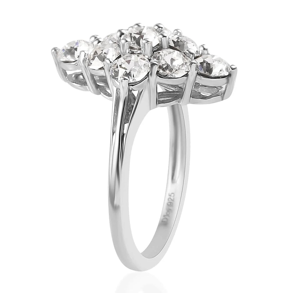 White Crystal Round 925 Sterling Silver Platinum Plated Cluster Ring Size 9 K778
