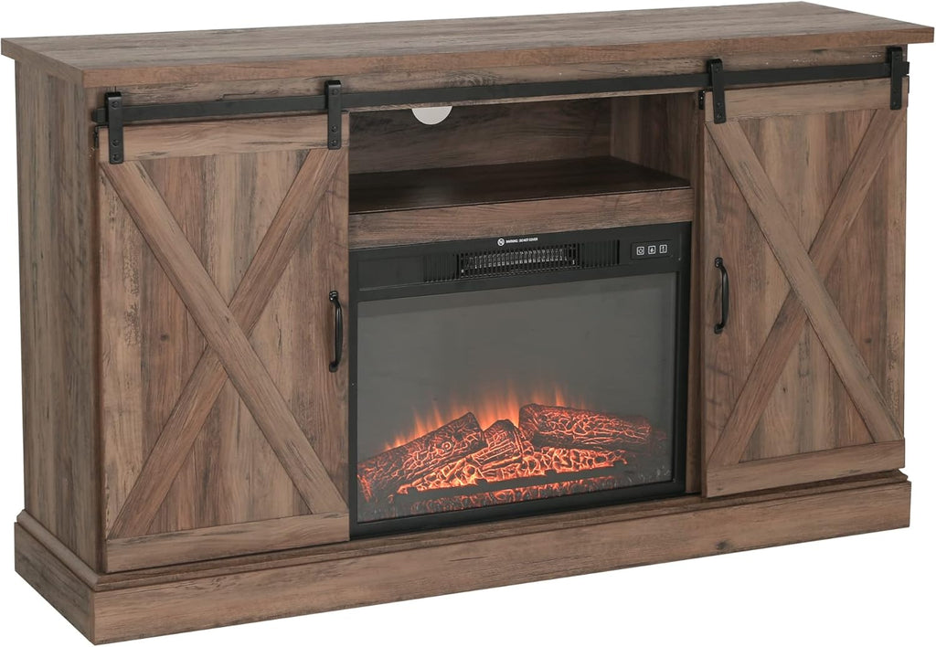 Farmhouse Electric Fireplace TV Stand with 23 Insert Fireplace, Burlywood L41094