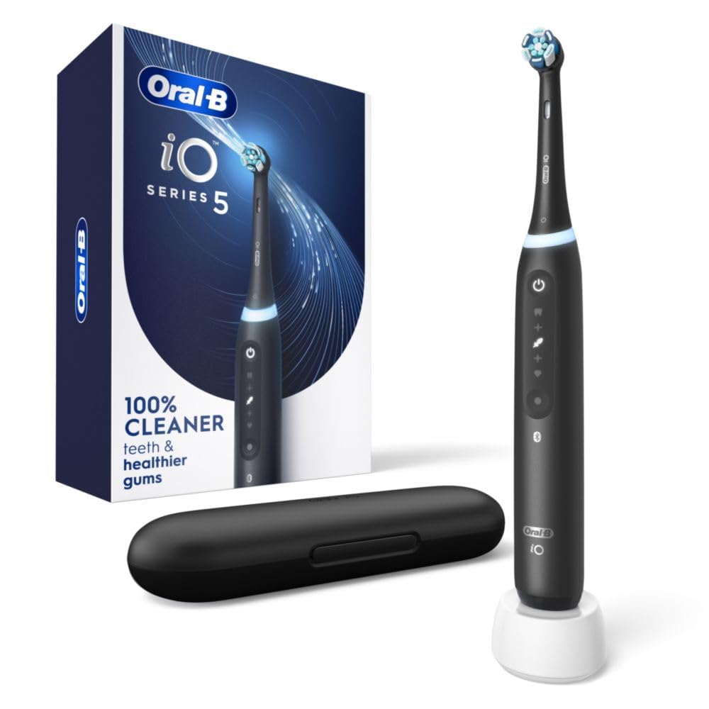 Black Rechargeable Electric Toothbrush with Visible Pressure Sensor, 2 Minute Timer, 5 Cleaning Settings, 1 Replacement Toothbrush Heads, and Travel Case C946