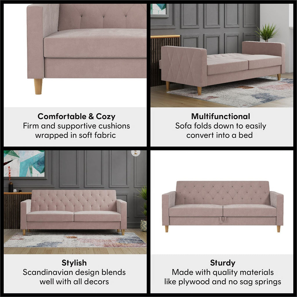 Blush Velvet Futon with Storage G963