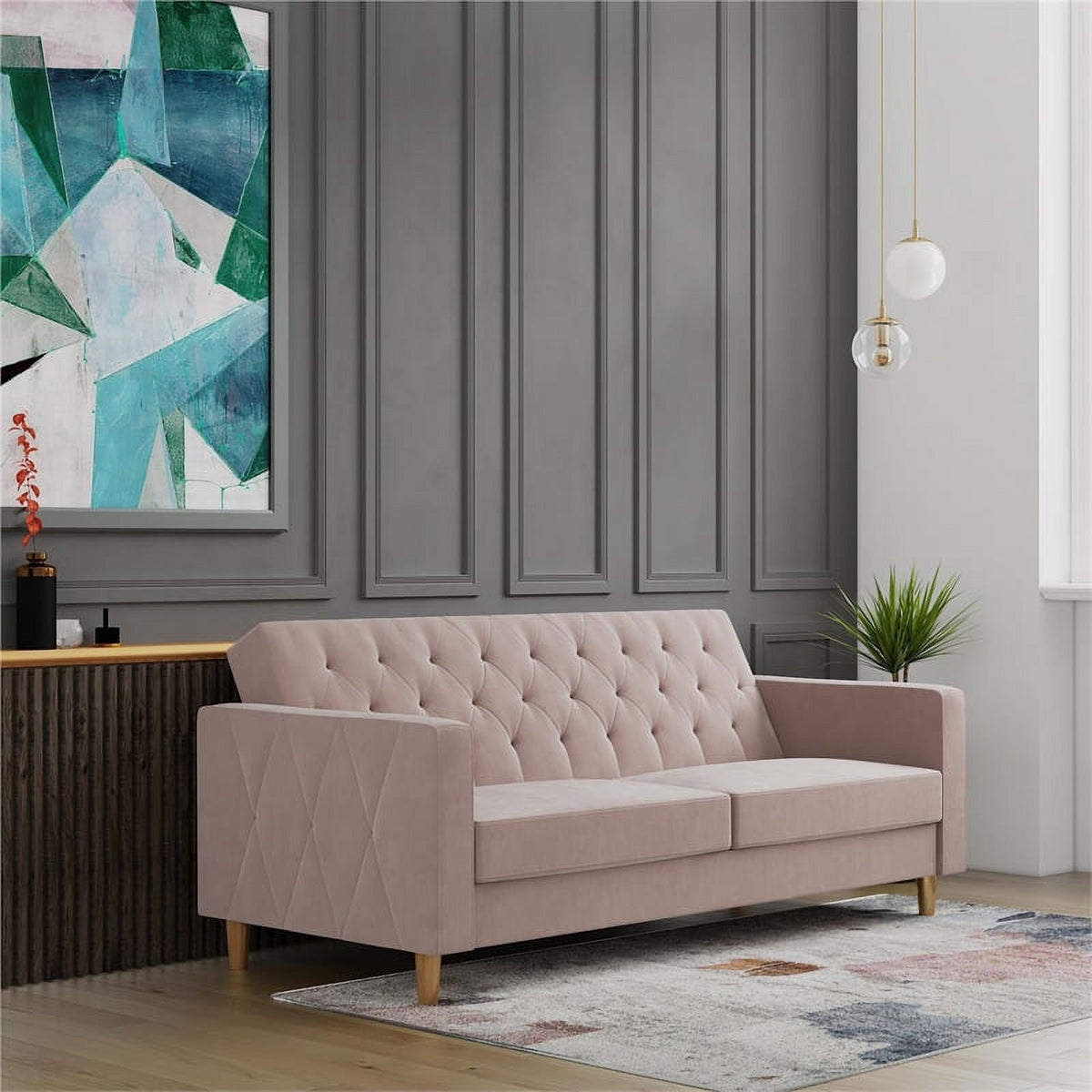 Blush Velvet Futon with Storage G963