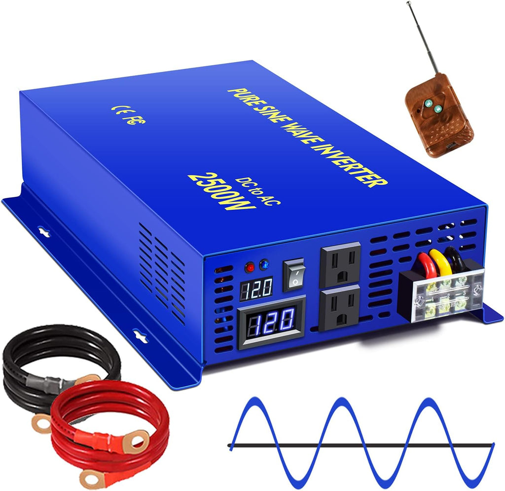 2500W Pure Sine Wave Inverter 24v to 110V 120V AC with Wireless Remote Switch H1142