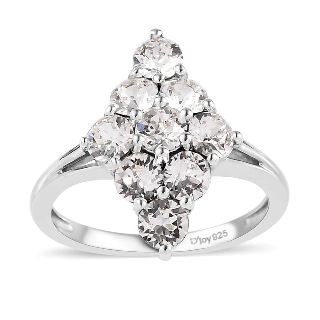 White Crystal Round 925 Sterling Silver Platinum Plated Cluster Ring Size 9 K778