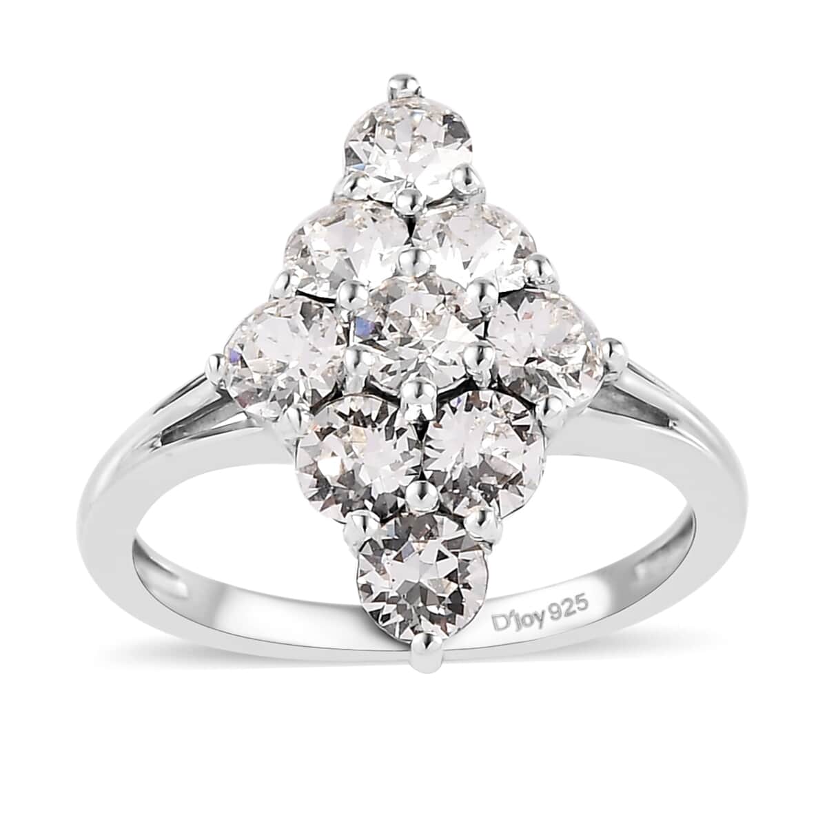 White Crystal Round 925 Sterling Silver Platinum Plated Cluster Ring Size 9 K778