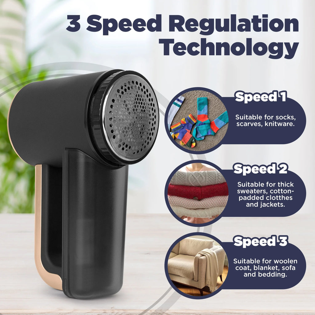 Black Rechargeable Fabric Shaver & Lint Remover with LED Display, 3-Speed X16646