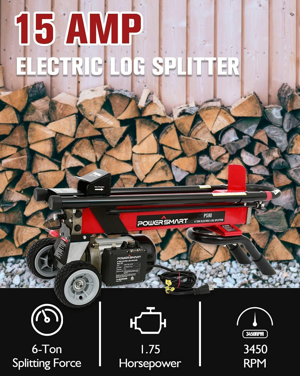 6-Ton Electric Log Splitter with Steel Wedge D219