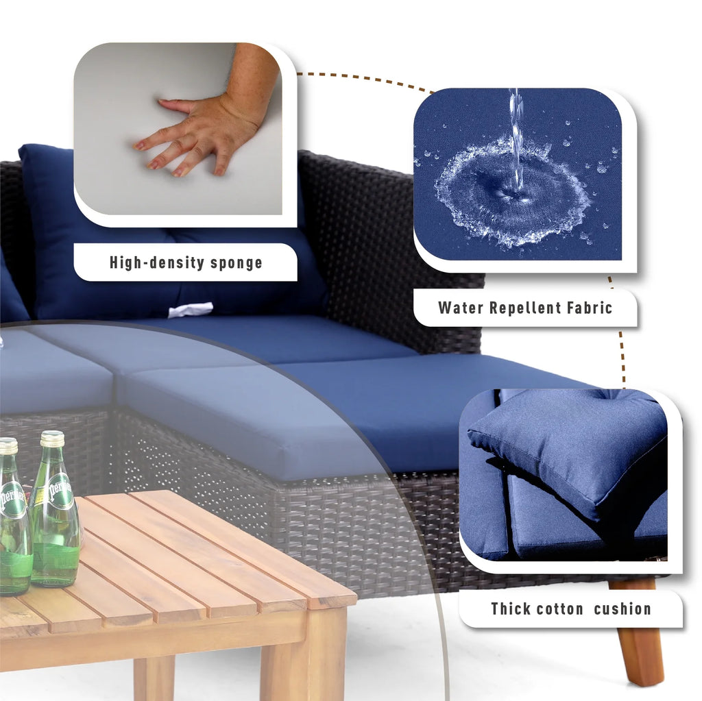 Navy Blue Rattan Patio Sofa Set O708