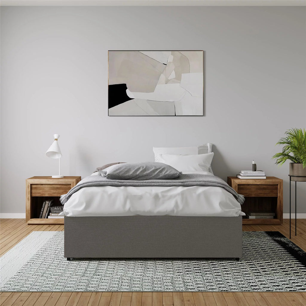 Gray Linen King Platform Bed with Storage O8318
