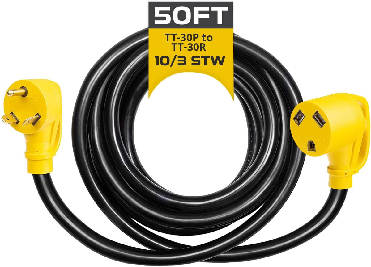 30 Amp RV Extension Cord 25 Ft 10/3 STW TT-30P to NEMA L5-30R 125v Power Cord Pack of 2 L658