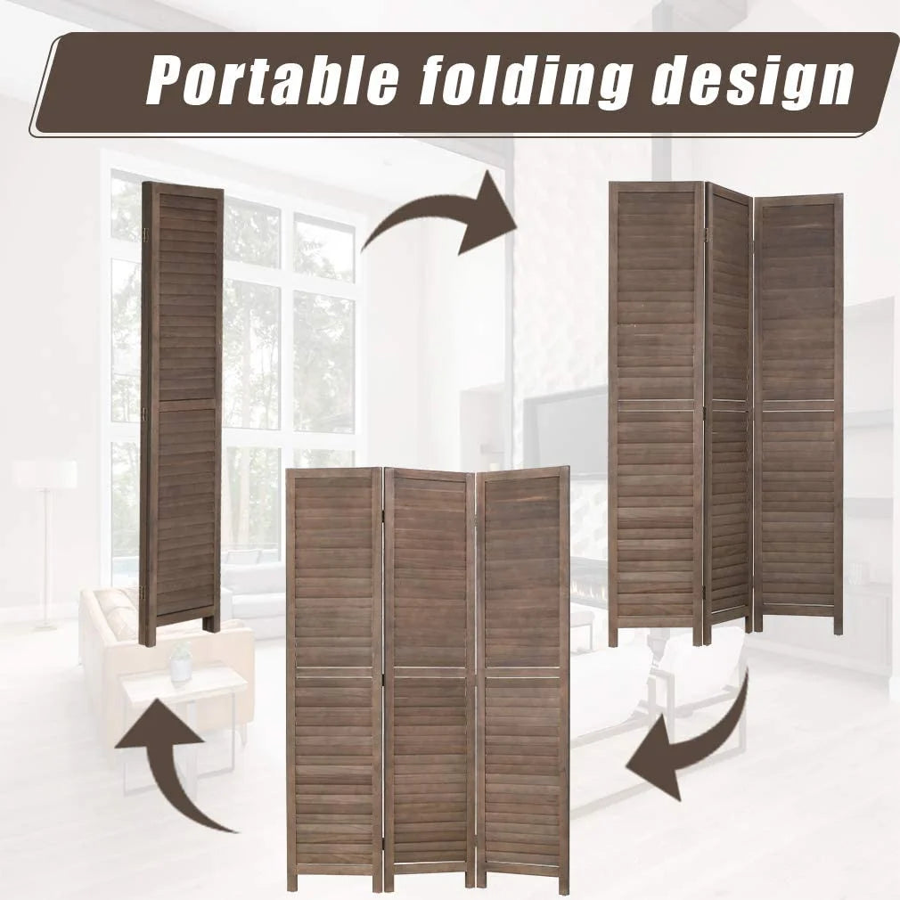 3 Panel Wood Room Divider 4.3 Ft Tall Folding Wood Screen (Brown) C866340