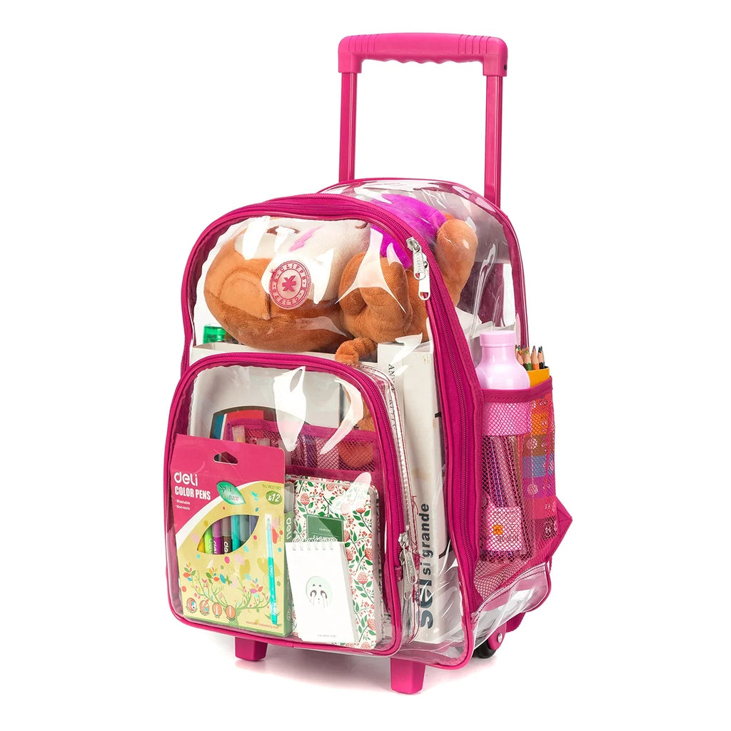 Hot Pink Rolling Clear Backpack with Wheels W68088