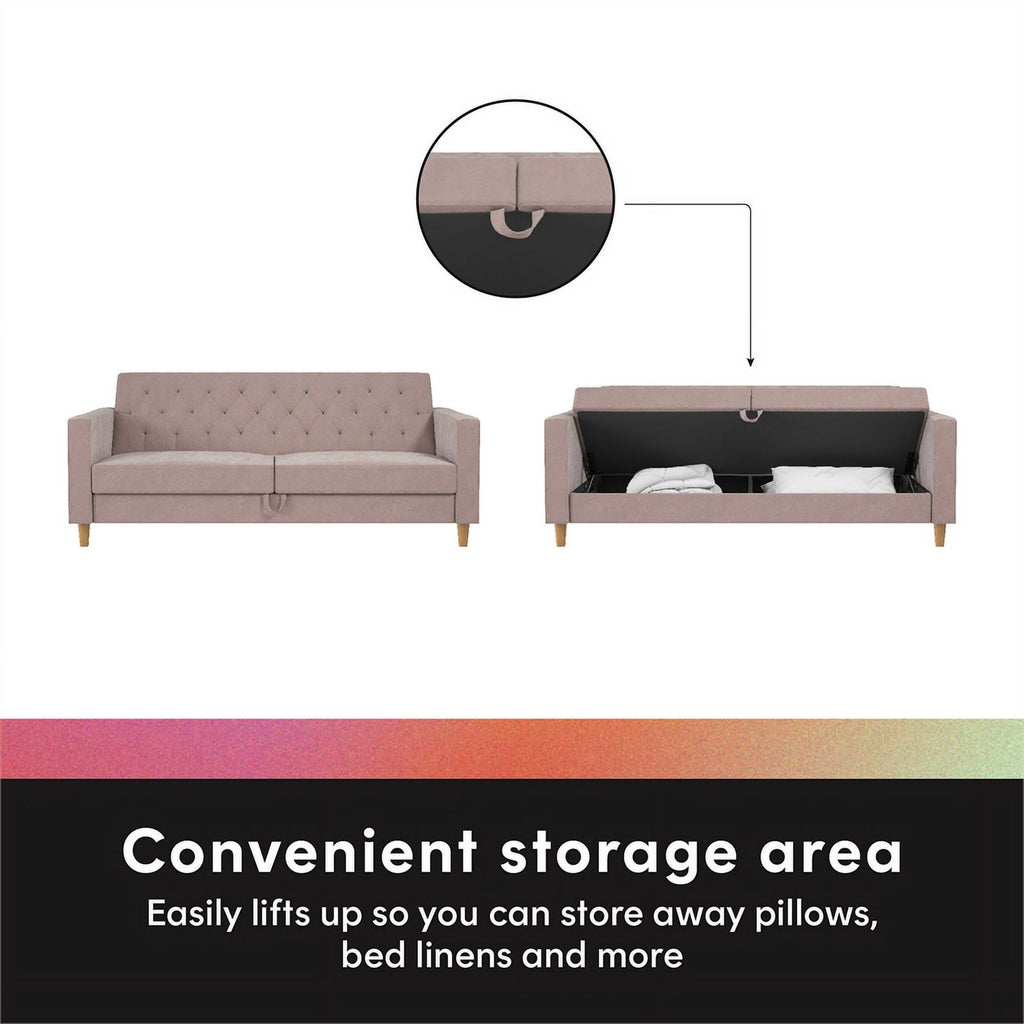 Blush Velvet Futon with Storage G963