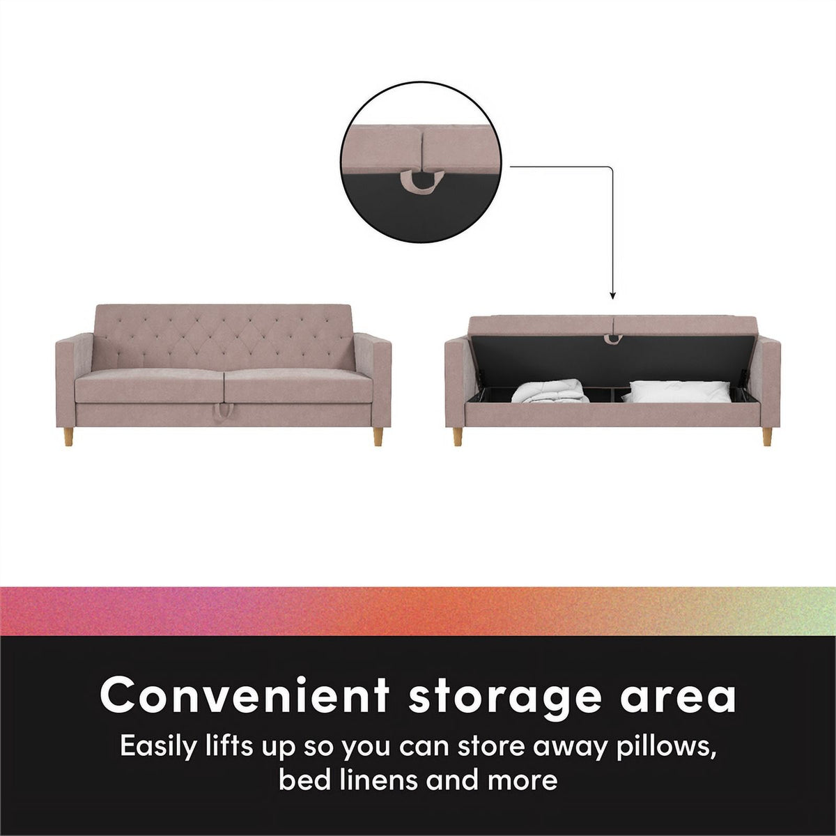 Blush Velvet Futon with Storage G963