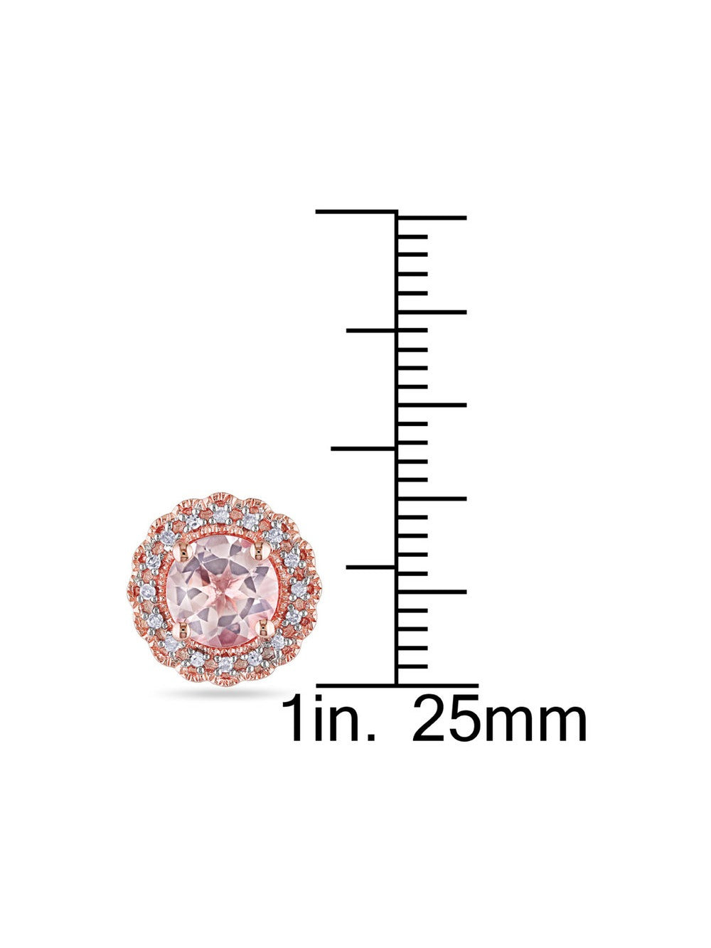 Morganite Stud Earrings with Diamonds in Rose Sterling Silver V467