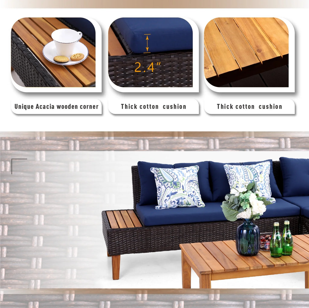 Navy Blue Rattan Patio Sofa Set O708