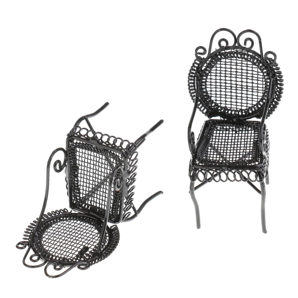 Black 5-piece Dollhouse Tea Table Chairs Set X8740