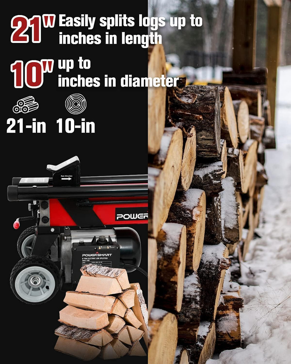 6-Ton Electric Log Splitter with Steel Wedge D219