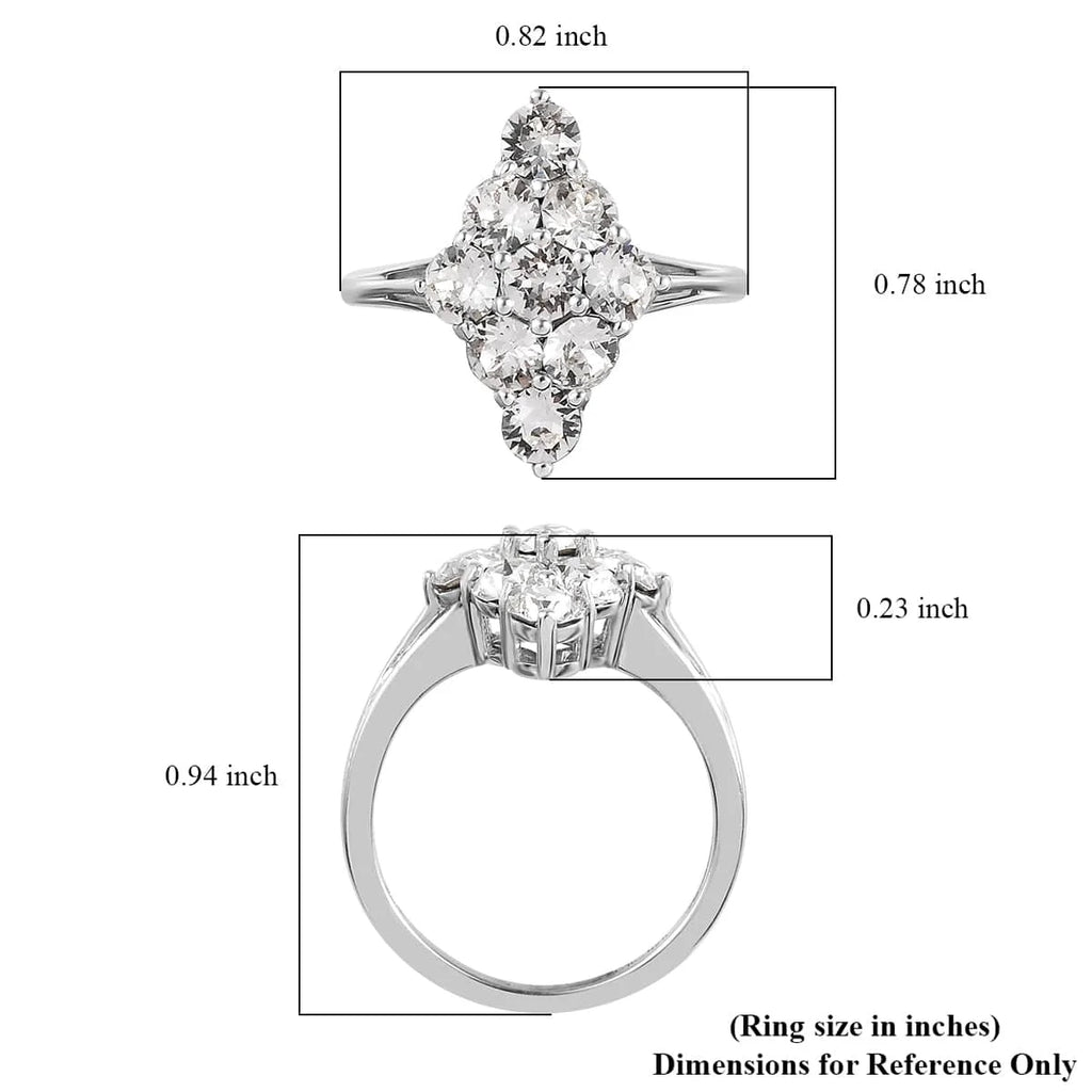 White Crystal Round 925 Sterling Silver Platinum Plated Cluster Ring Size 9 K778