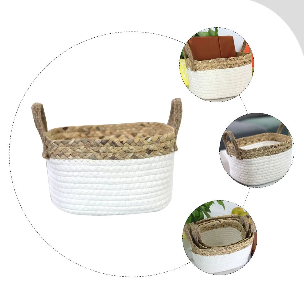 Cotton Rope Woven Basket Storage Boxes with Lids Y822