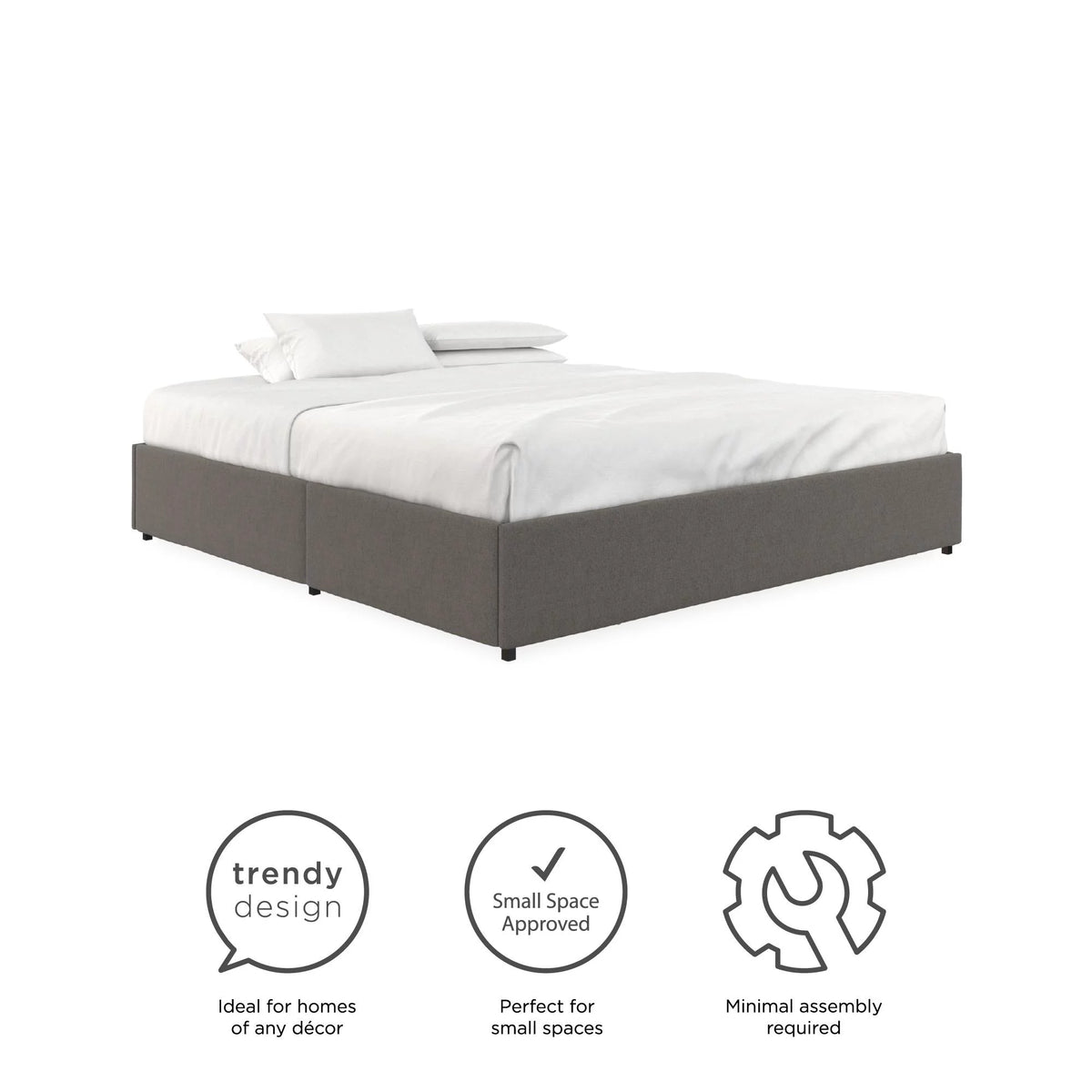 Gray Linen King Platform Bed with Storage O8318