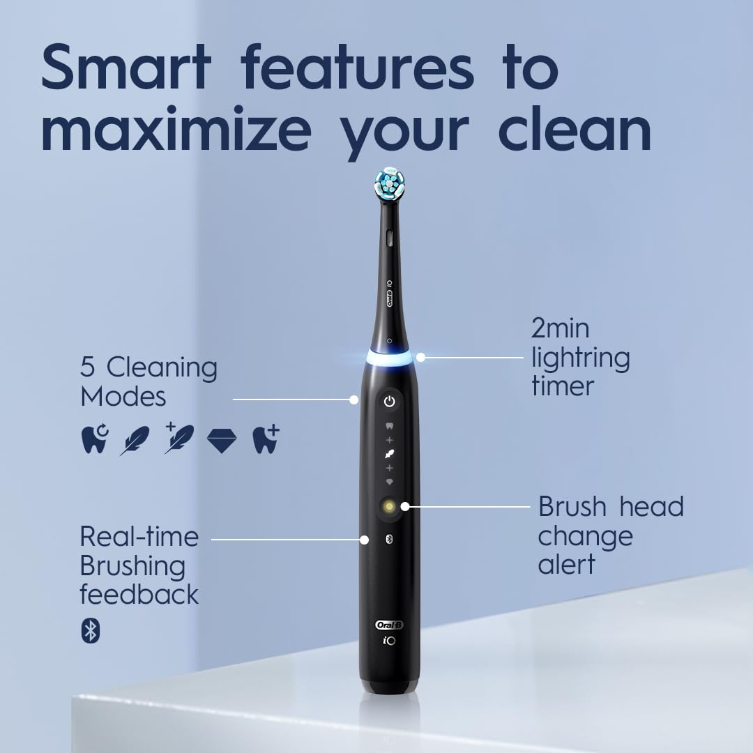 Black Rechargeable Electric Toothbrush with Visible Pressure Sensor, 2 Minute Timer, 5 Cleaning Settings, 1 Replacement Toothbrush Heads, and Travel Case C946