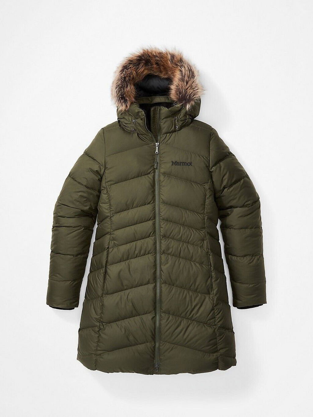 Olive Green Hooded Faux-Fur-Trim Coat Size XL Y57045