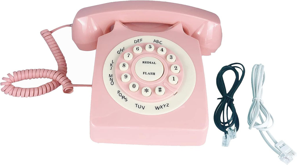 Pink Retro Rotary Corded Desk Phone U12907