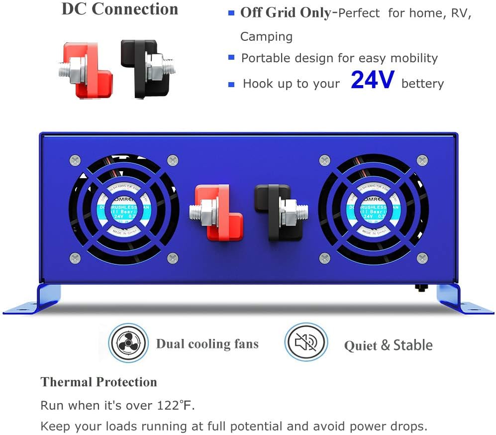 2500W Pure Sine Wave Inverter 24v to 110V 120V AC with Wireless Remote Switch H1142