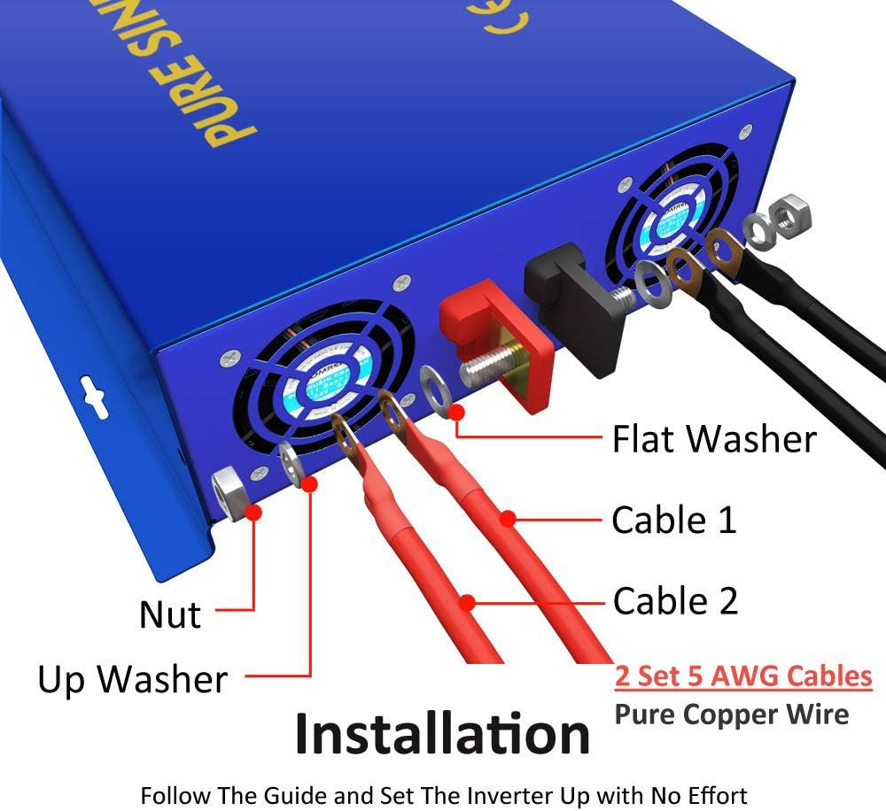 2500W Pure Sine Wave Inverter 24v to 110V 120V AC with Wireless Remote Switch H1142