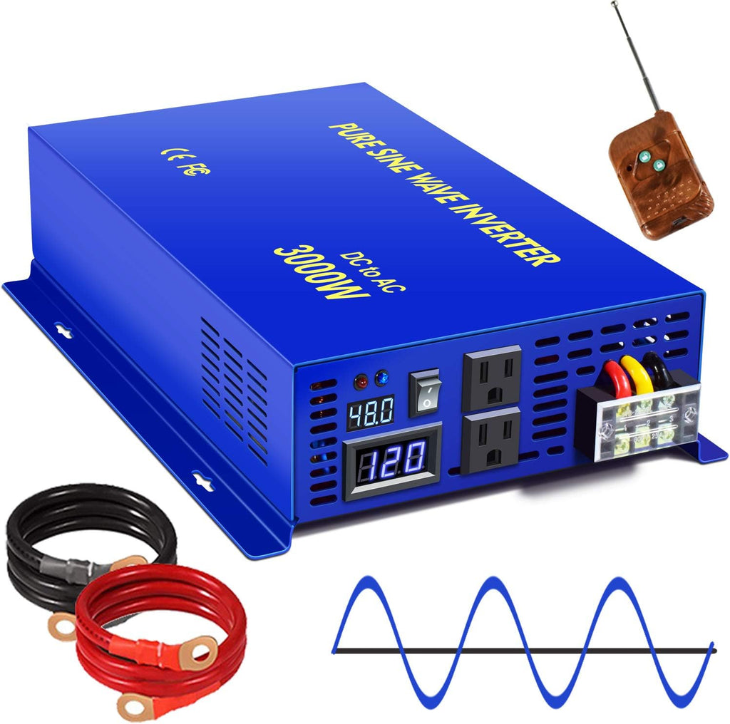 2500W Pure Sine Wave Inverter 24v to 110V 120V AC with Wireless Remote Switch H1142
