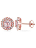Morganite Stud Earrings with Diamonds in Rose Sterling Silver V467