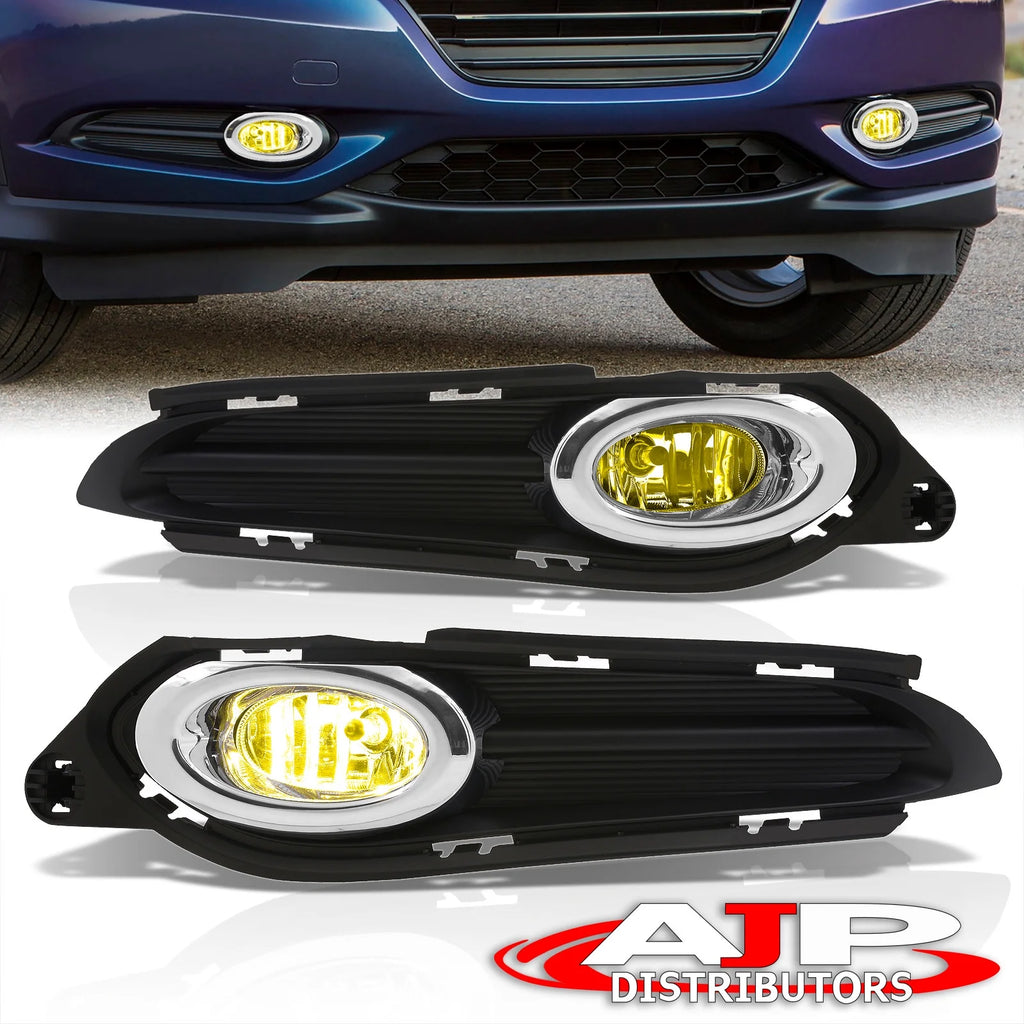 Chrome Front Bumper Fog Lights Assembly with Bulbs Switch Relay Wiring Harness Kit (Yellow Lens) R71290
