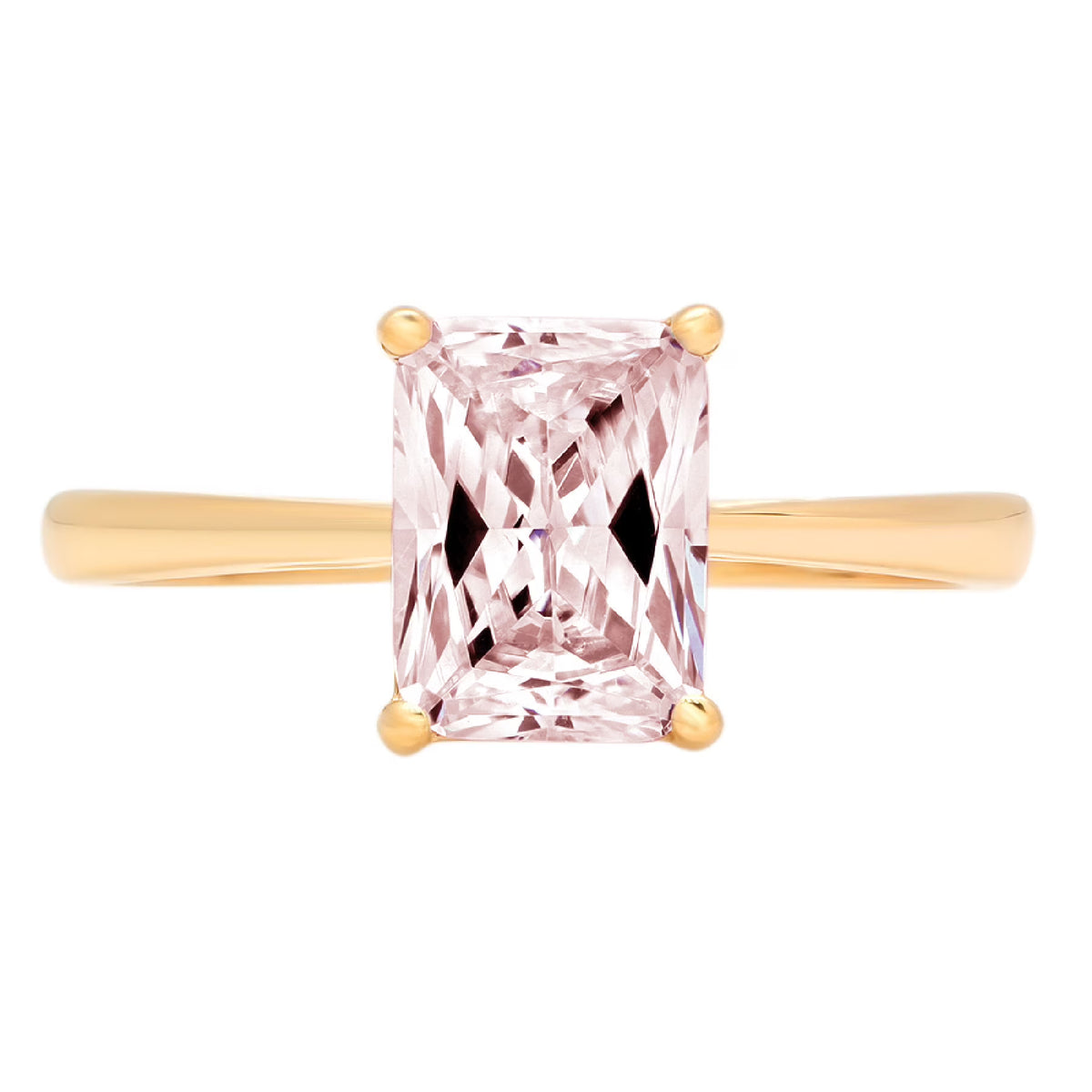Emerald Cut Pink Simulated Diamond 18k Yellow Gold Ring Size 9 M298