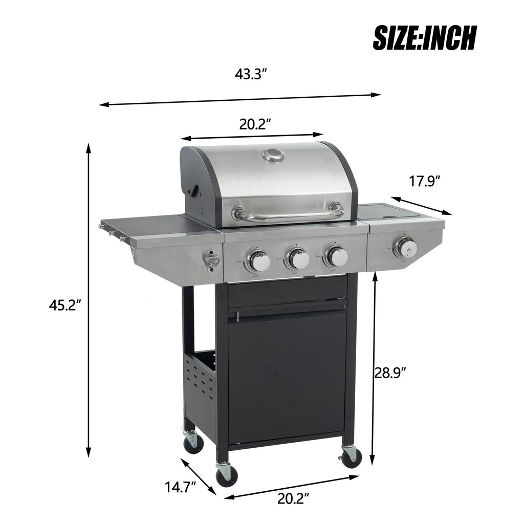 3-Burner Stainless Steel Propane Gas Grill with Side Burner Y828