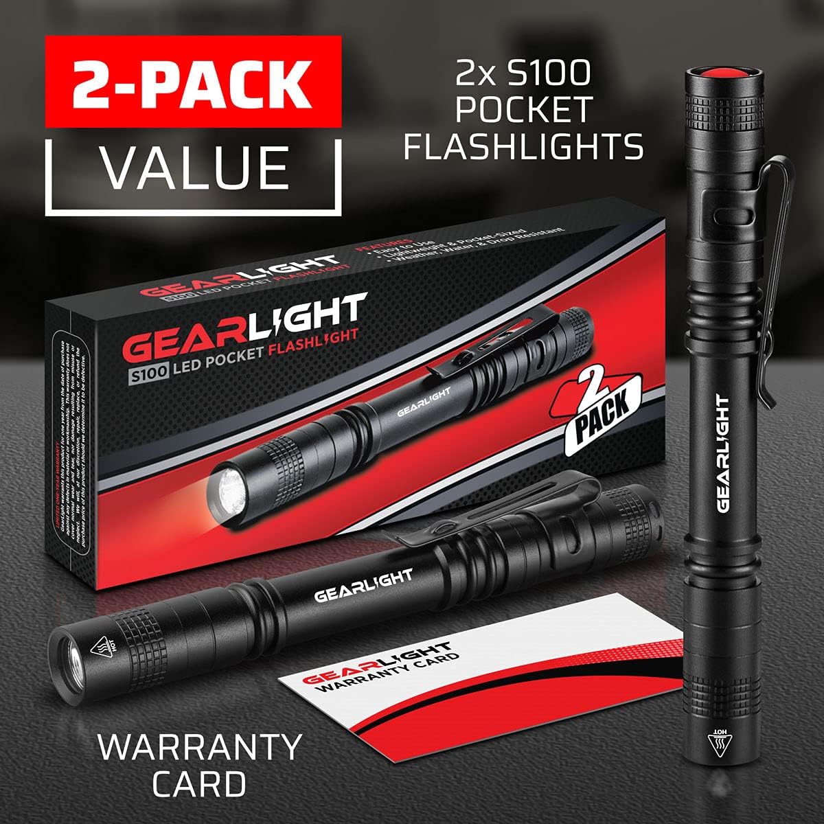 2 Small LED Pocket Flashlights with Clip M74745