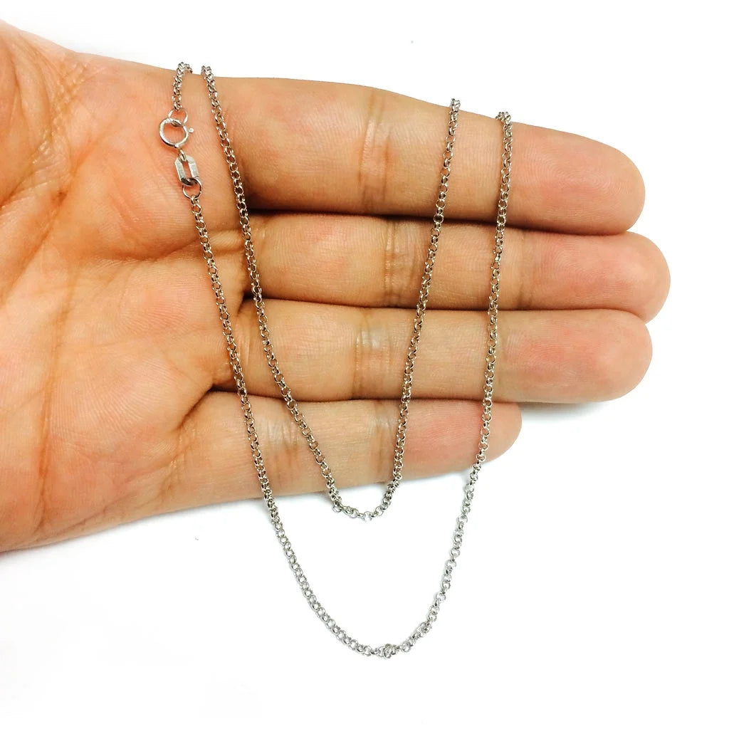 14K White Gold 1.9MM Rolo Link Necklace Chains G155
