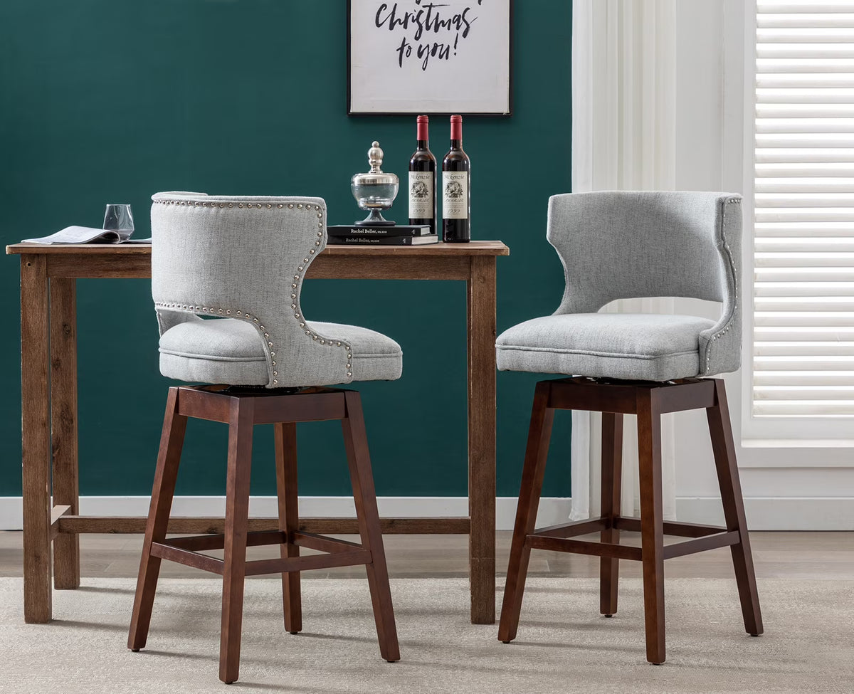 Grey Linen Upholstered Swivel Bar Stool Set of 2 I568217