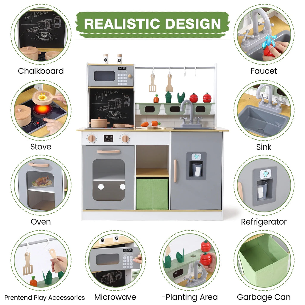 Kids Wooden Kitchen Toy Set with Cookware Accessories Q149030